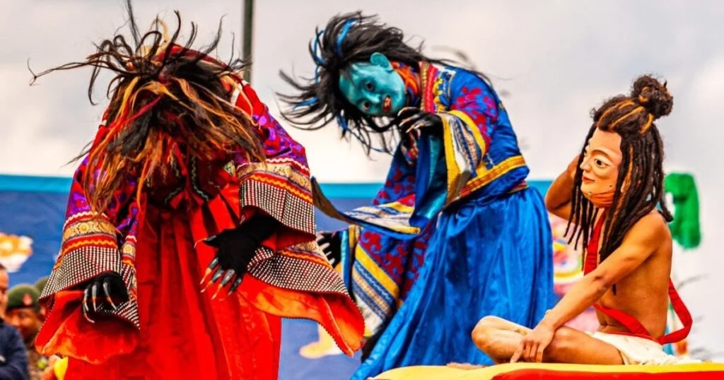 Dance of Milarepa and the rock demons at the Dochula festival