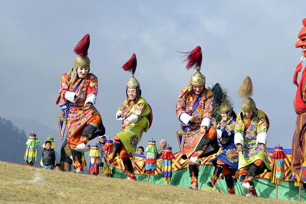 Royal Bhutan Army dancers performing the Dance of the Heroes at Dochula